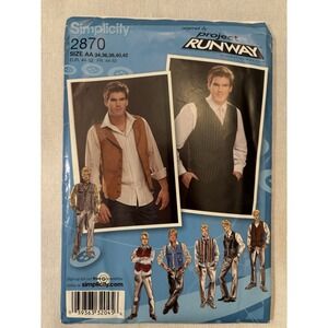 Simplicity 2870 Mens Vest Sewing Pattern Sizes AA 34-42 Project Runway UNCUT